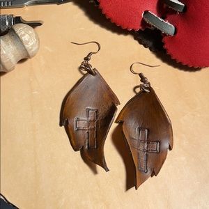 Handcrafted Leather Cross Earrings